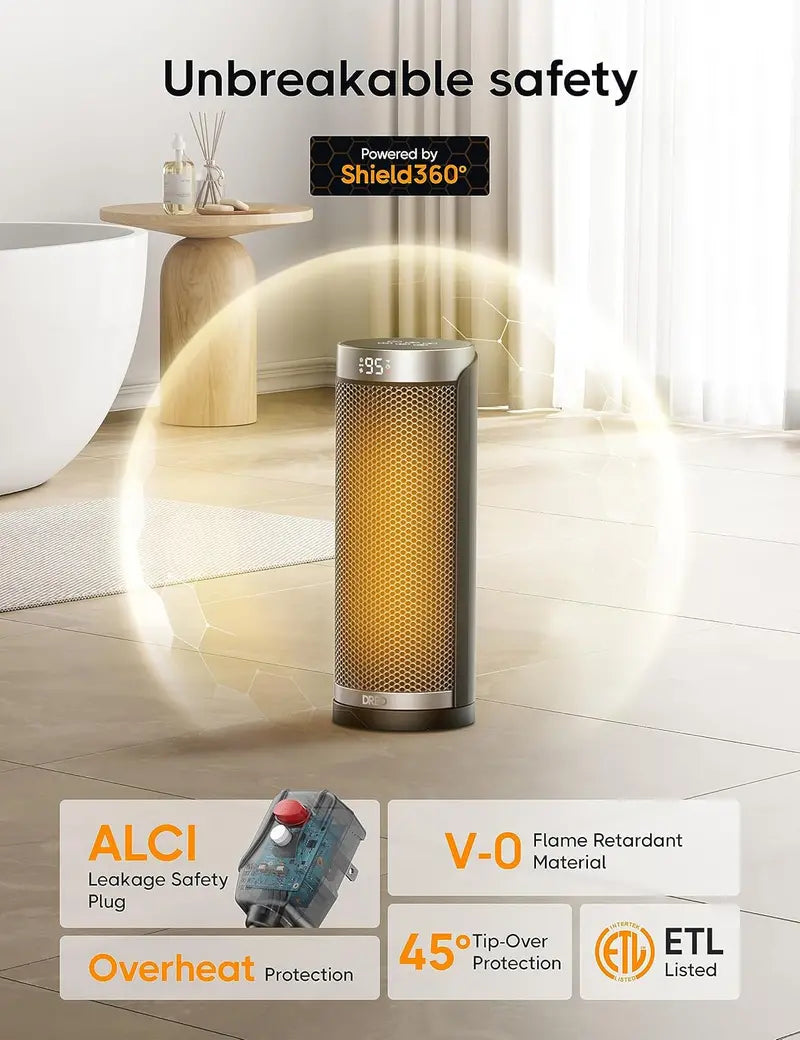 Dreo Portable 1500W Space Heater | 70° Oscillating PTC Heater with 8 Safety Protections, 5 Modes, Remote Control, 12H Timer & Ultra-Quiet Operation