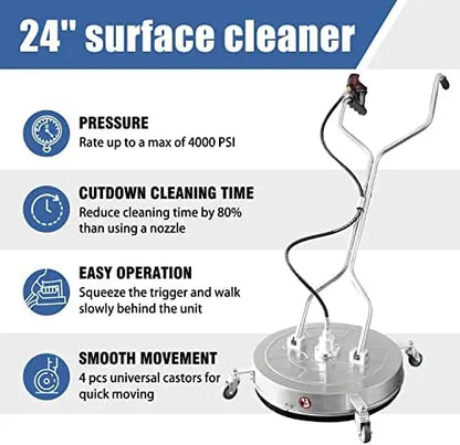 Janz Surface Cleaner Attachment for Pressure Washers  4-Wheel Rotating Deck Scrubber