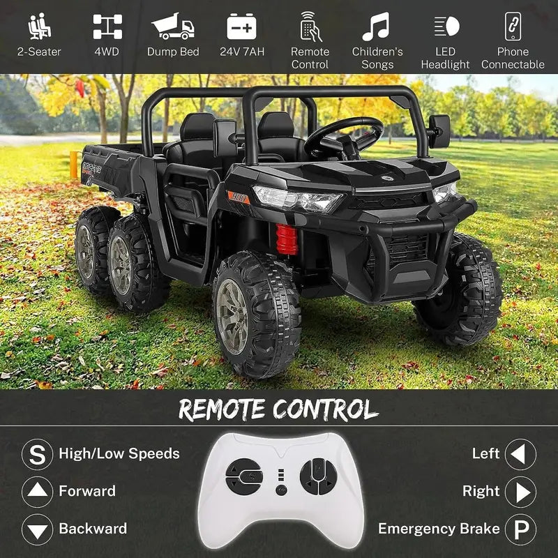 24V 6-Wheel UTV Ride-On Toy  4WD Power with Functional Dump Bed
