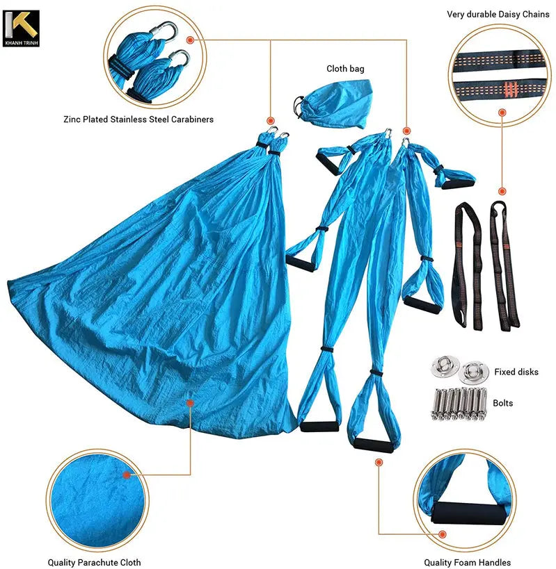 Air Yoga Starter Kit  Includes Adjustable Aerial Hammock + Foldable KT Swing Stand Frame