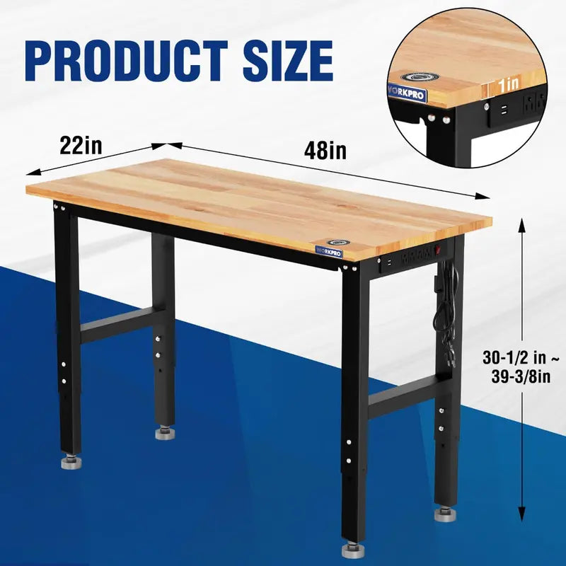 WORKPRO 48″ x 22″ Heavy-Duty Adjustable Workbench  1500-LB Load, Hardwood Surface