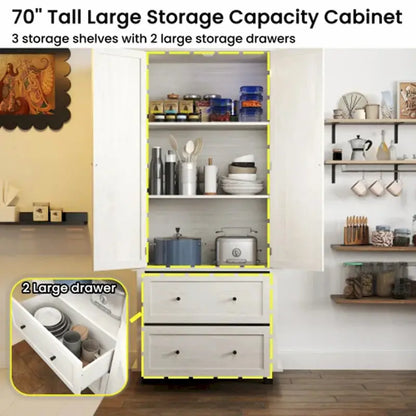 70-Inch Tall Kitchen Pantry Cabinet  Freestanding Storage Cabinet with Adjustable Shelving