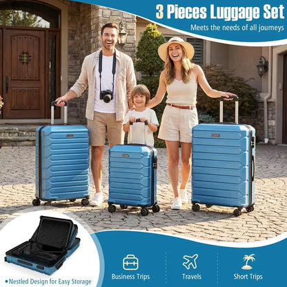 Lightweight 3-Piece Hardshell Spinner Luggage Set — 20/24/28 Inch (Classic Cross Stripe Design)