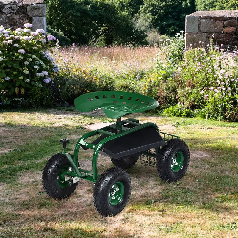 Compact Gardening Scooter Wagon with Wheels for Lawn and Patio Tasks