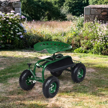 Compact Gardening Scooter Wagon with Wheels for Lawn and Patio Tasks
