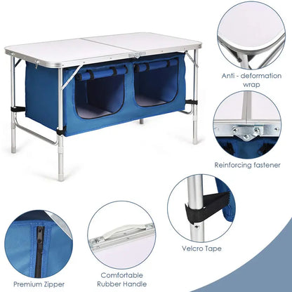 Compact Folding Camping Table with Integrated Storage  Lightweight Outdoor Utility Table