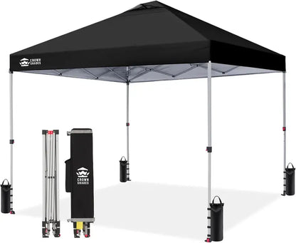 CROWN SHADES 10′ x 10′ Beach Canopy Tent: One-Push Deployment, Silver-Coated UV-Reflective Top, Three-Height Adjustment, and Sandbag Stability System