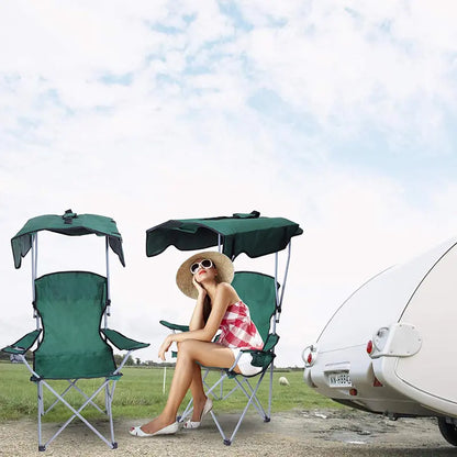 KARMAS PRODUCT Canopy Camping Fishing Beach Chair Folding Durable Sunscreen Outdoor Patio Lawn Seat with Cup Holder, Green