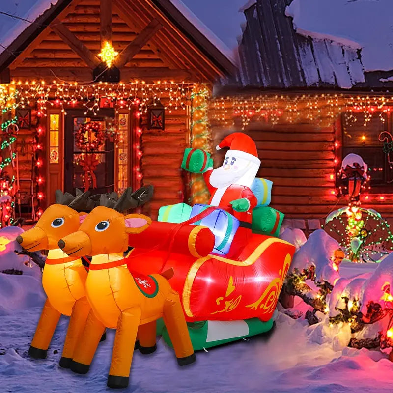 HolidayJoy 7ft Inflatable Santa & Reindeer Sleigh with LED Lights  Outdoor Christmas Decor