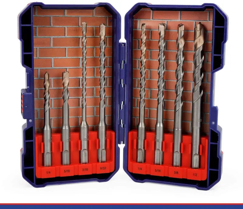 WORKPRO SDS-Plus Carbide Drill Bit Set (8 pcs) for Concrete, Brick & Stone  Includes Protective Case