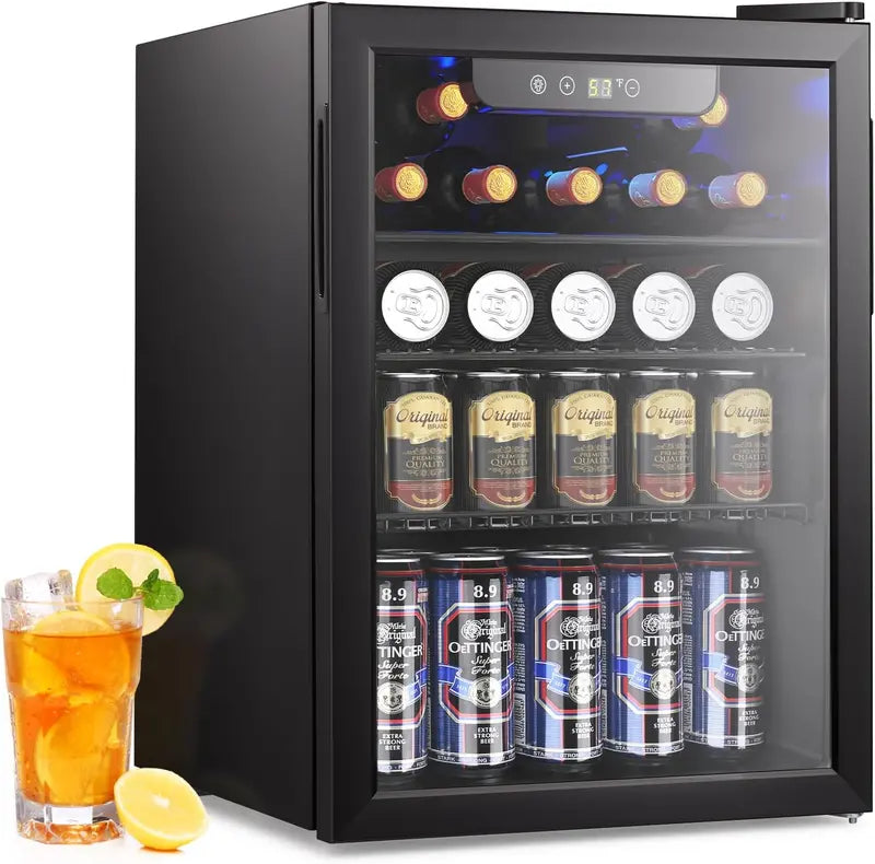 130-Can Mini Beverage Fridge  3.2 Cu. Ft. Compact Refrigerator with Adjustable Temp Control, Ideal for Home, Office or Bar (Black)