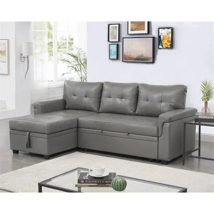 Convertible Modular Sectional Sofa  Reversible Design with Sleeper Bed & Concealed Chaise Compartment
