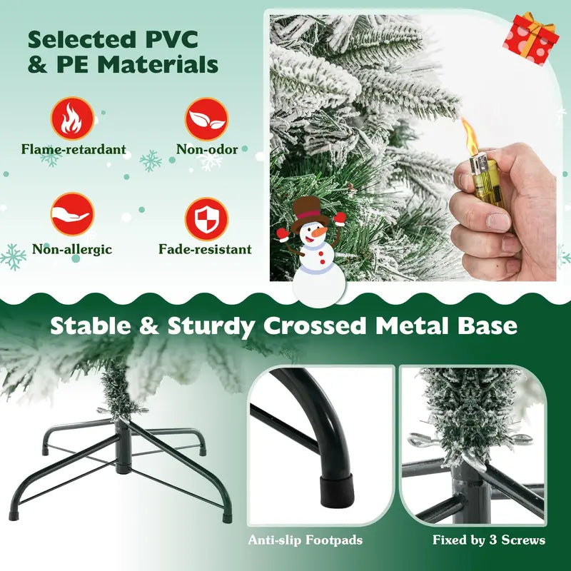 6-Foot Snow-Flocked Pre-Lit Christmas Tree with Realistic Pine Branches