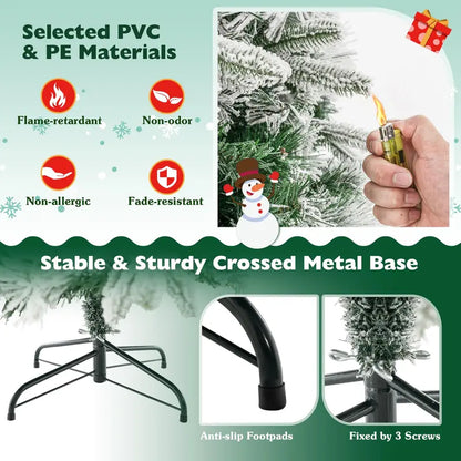 6-Foot Snow-Flocked Pre-Lit Christmas Tree with Realistic Pine Branches