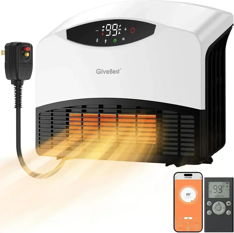 Dual-Mode 1500W Electric Heater: WiFi & Remote-Controlled Wall-Mount or Floor-Standing Design