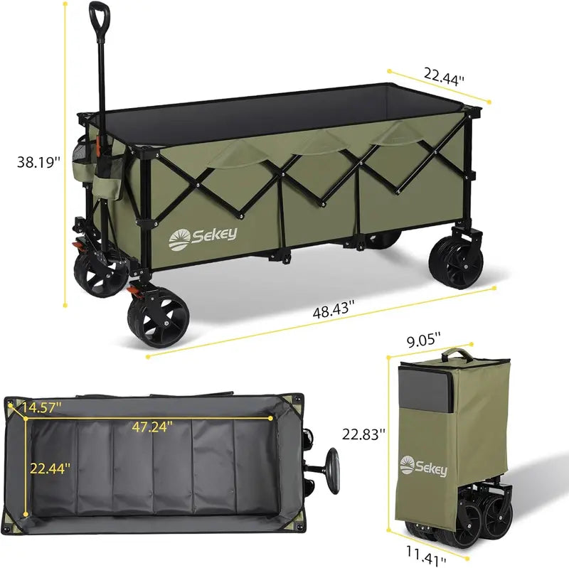 Sekey Extended Travel Cart  48¡å Foldable Garden &amp; Utility Wagon, 440 lb Load Limit, 300L Capacity