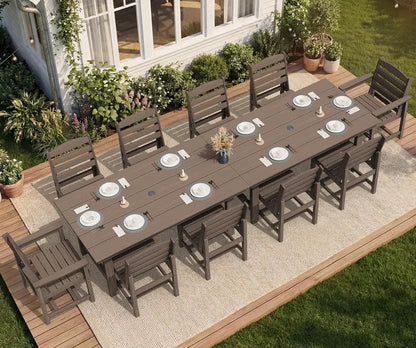 SERWALL 7-Piece Blue HDPE Outdoor Dining Set with Umbrella Hole and Stackable Chairs