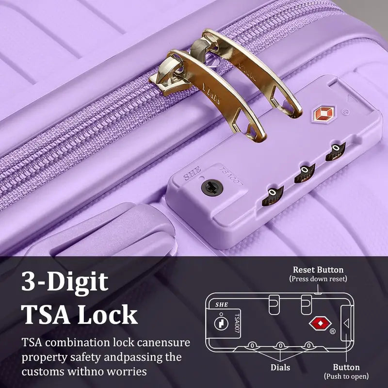 Lightweight 5-Piece PP Hardshell Carry-On Luggage Set  Dual Spinner Wheels & TSA Lock Travel Suitcases