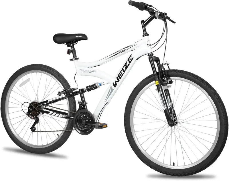 WEIZE Dual-Suspension Mountain Bike  26″ or 27.5″ Hybrid Off-Road Bicycle for Adults, 18-Speed Shimano Drivetrain, Steel Frame, Adjustable Ergonomic Saddle