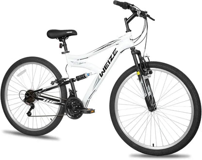 WEIZE Dual-Suspension Mountain Bike  26″ or 27.5″ Hybrid Off-Road Bicycle for Adults, 18-Speed Shimano Drivetrain, Steel Frame, Adjustable Ergonomic Saddle