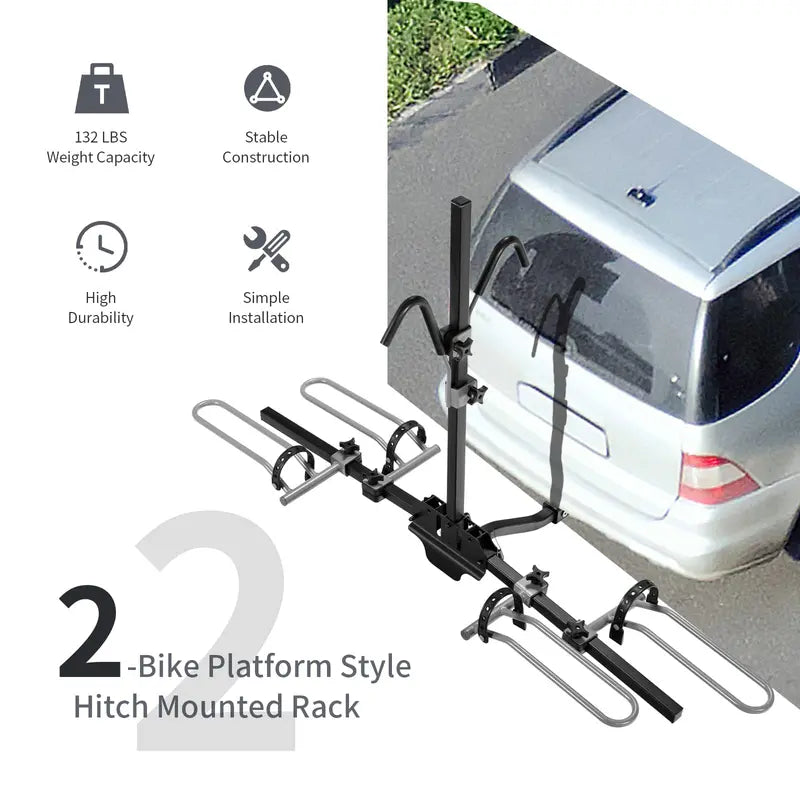 Hitch-Mount Bike Carrier  Folding 2-Bike Platform Rack Compatible with Mountain & Hybrid Bikes