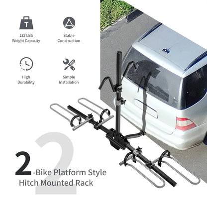 Hitch-Mount Bike Carrier  Folding 2-Bike Platform Rack Compatible with Mountain & Hybrid Bikes
