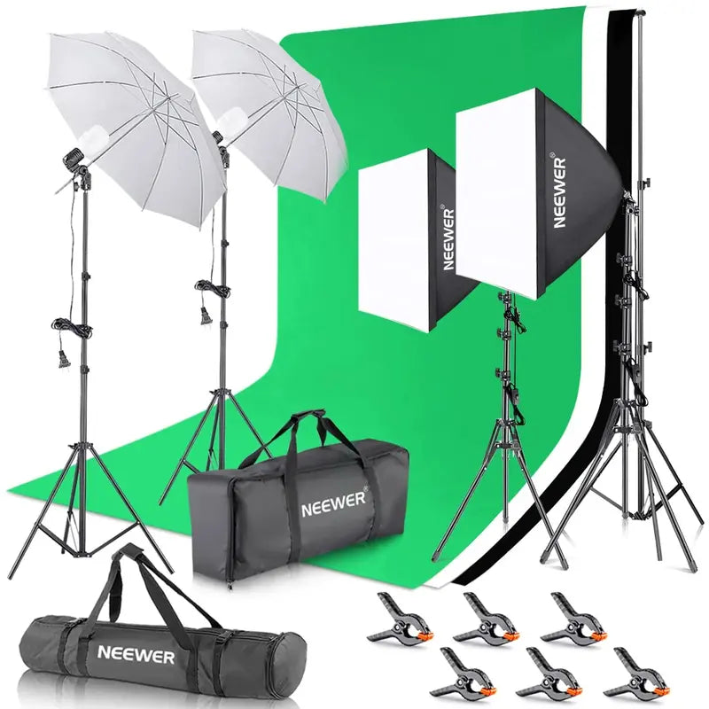 NEEWER Professional Photography Lighting Kit  Includes Softbox Lights, Light Stands, and Collapsible Backdrops