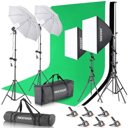 NEEWER Professional Photography Lighting Kit  Includes Softbox Lights, Light Stands, and Collapsible Backdrops