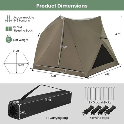 Pop-Up Family Camping Tent for 46 People Featuring Skylight, Three Doors, and Full Rainfly