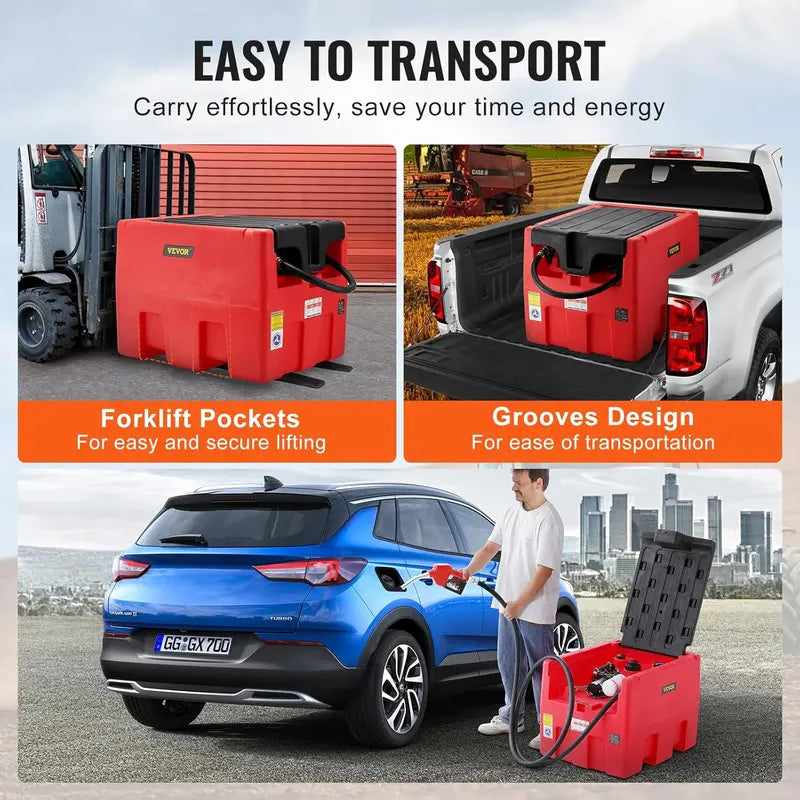 Red 48-Gallon Dual-Fuel Transport Tank  12V Electric Pump, 10.6 GPM Transfer Rate, Heavy-Duty Hose &amp; Auto Fueling Nozzle