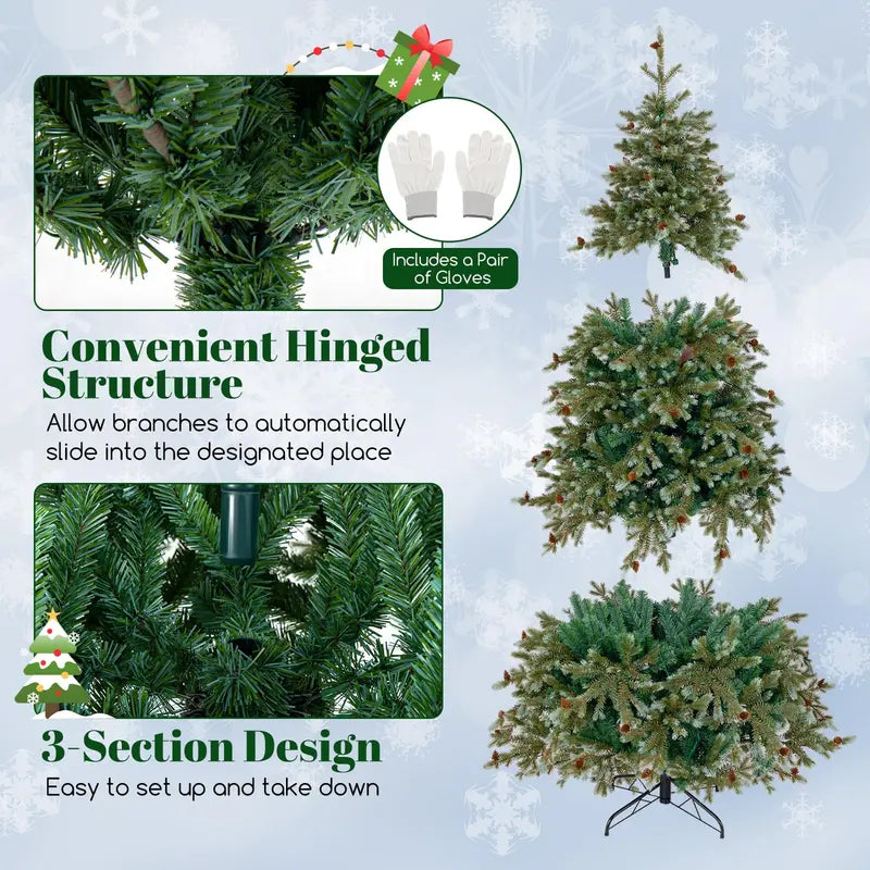 6 ft Pre-Lit Full-Profile Artificial Christmas Tree  Hinged Pine-Style Xmas Tree with 240 Warm White LEDs