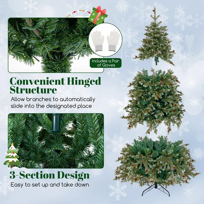 6 ft Pre-Lit Full-Profile Artificial Christmas Tree  Hinged Pine-Style Xmas Tree with 240 Warm White LEDs