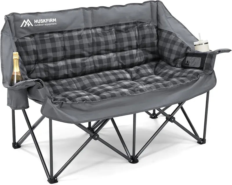 Double Camping Loveseat Chair  Heavy-Duty 2-Person Folding Sofa with Cup Holders & Carry Bag