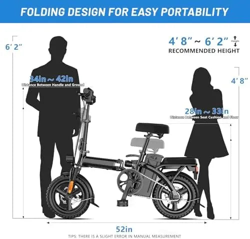 Folding Electric Bike for Adults  20MPH Commuting Ebike with Removable Battery & High Brushless Motor