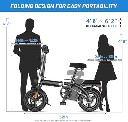 Folding Electric Bike for Adults  20MPH Commuting Ebike with Removable Battery & High Brushless Motor