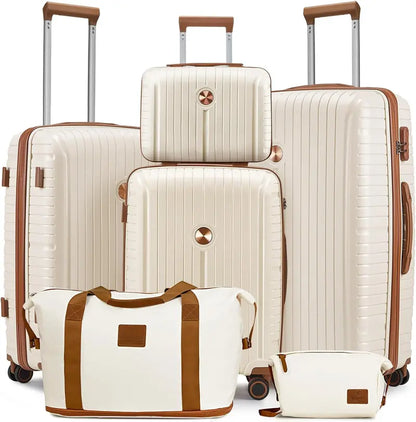 Lightweight 5-Piece PP Hardshell Carry-On Luggage Set  Dual Spinner Wheels & TSA Lock Travel Suitcases