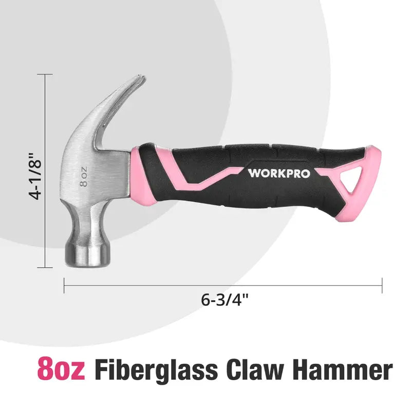 WORKPRO 8-Ounce Fiberglass-Handle Claw Hammer  Pink Ribbon Design
