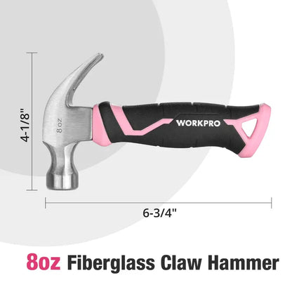 WORKPRO 8-Ounce Fiberglass-Handle Claw Hammer  Pink Ribbon Design