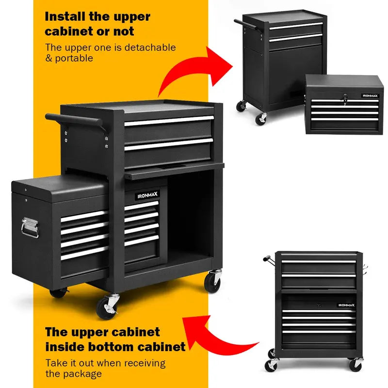 6-Drawer Heavy-Duty Rolling Tool Chest with Adjustable Riser Base