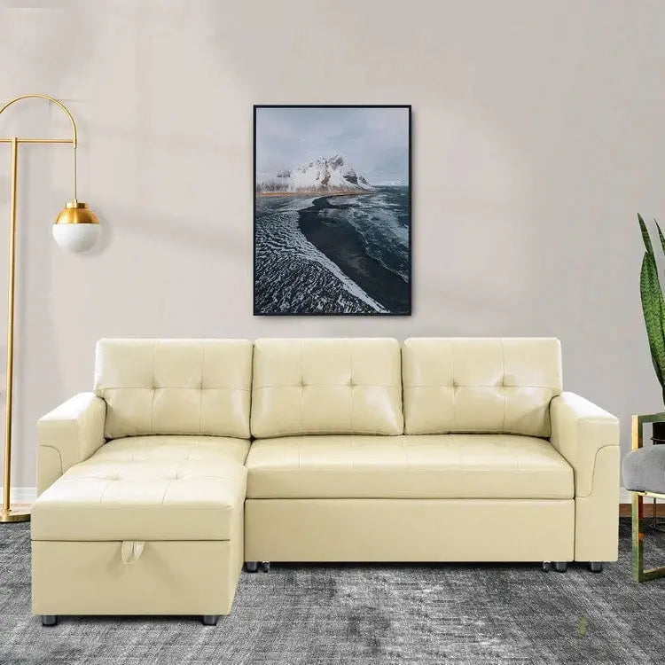 Convertible Reversible Sectional with Pull-Out Sleeper, Integrated Storage Chaise, and Sturdy Support Legs