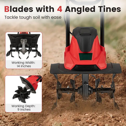 10-Amp Corded Electric Tiller  Foldable Garden Cultivator for Efficient Soil Prep