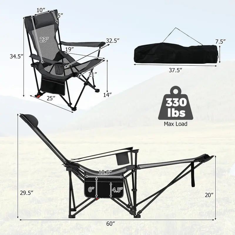 Adjustable 4-Position Folding Beach Chair with Carry Bag & 330-Pound Rating