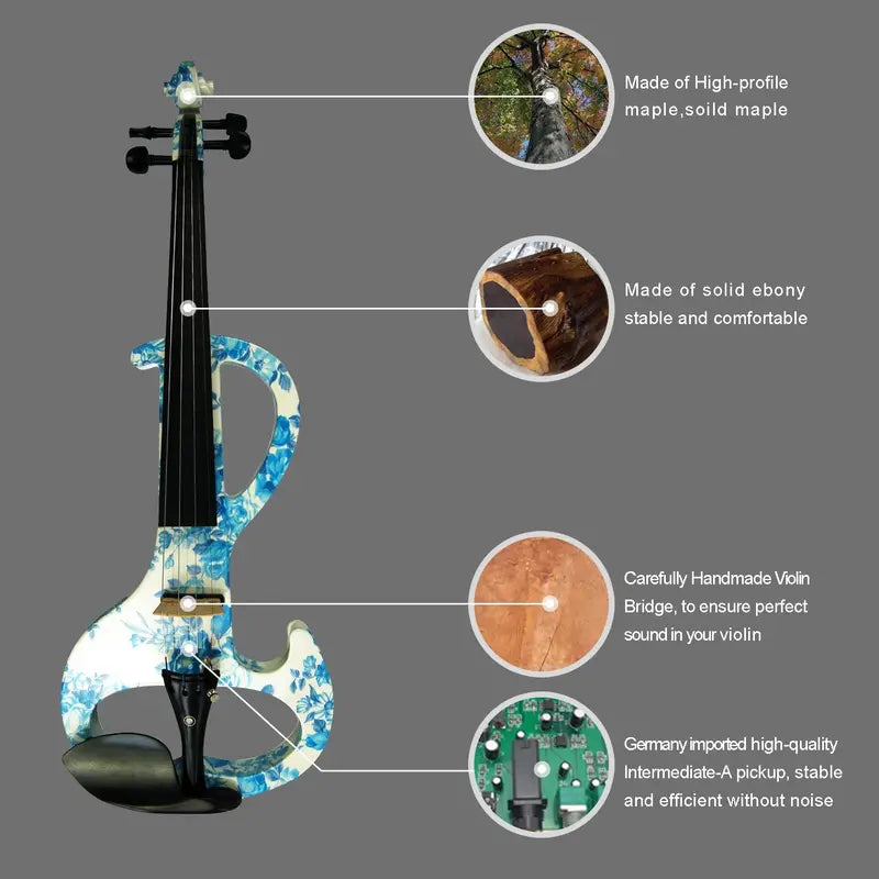 Handcrafted Full-Size Electric Violin (4/4)  Silent Practice Model with Solid Wood Body