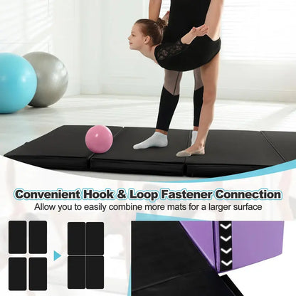 8′ x 4′ Folding Gymnastics Mat  2-Inch Thick Tumbling Pad with Carry Handles and Hook-and-Loop Closure