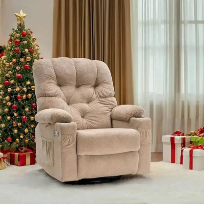 Electric Swivel Glider Recliner  Fabric Single Seat with USB Ports & Cup Holders
