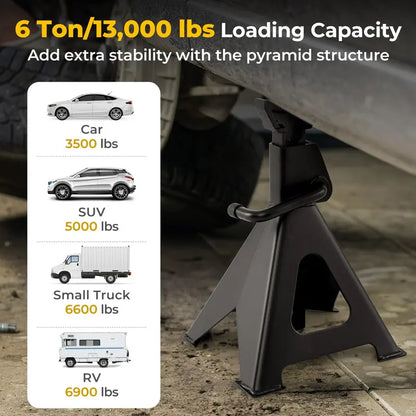6-Ton Heavy-Duty Jack Stands  Adjustable 14″23″ Self-Locking Car Lift Supports with 13,000 lb Capacity
