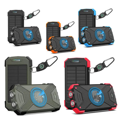 Compact 10000mAh Solar Power Bank with 20W Wireless Charging Support