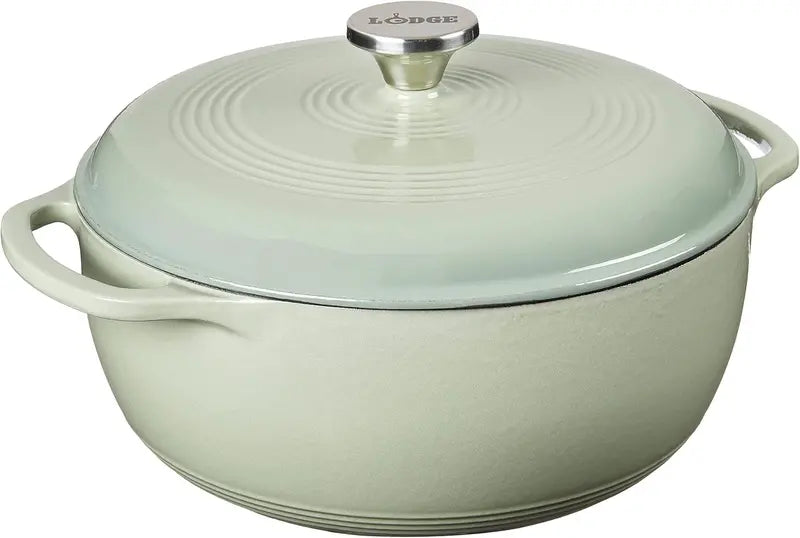Lodge 6-Quart Caribbean Blue Enamel Cast Iron Dutch Oven  Ideal for Braising, Baking, and Slow Cooking