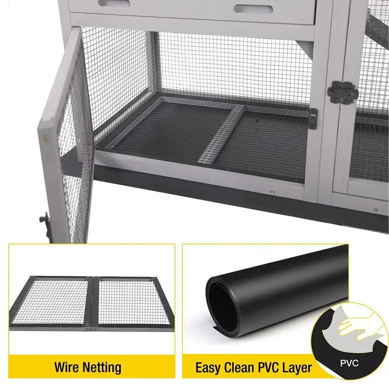 Aivituvin Outdoor Rabbit Hutch with Indoor Use Option  Gray Bunny Cage Featuring Pull-Out Tray & Removable Wire Mesh Floor