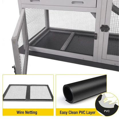 Aivituvin Outdoor Rabbit Hutch with Indoor Use Option  Gray Bunny Cage Featuring Pull-Out Tray & Removable Wire Mesh Floor